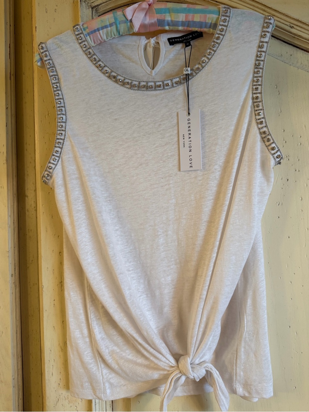 Generation Love White Sleeveless Tank with silver beautiful crystals NWT, XL